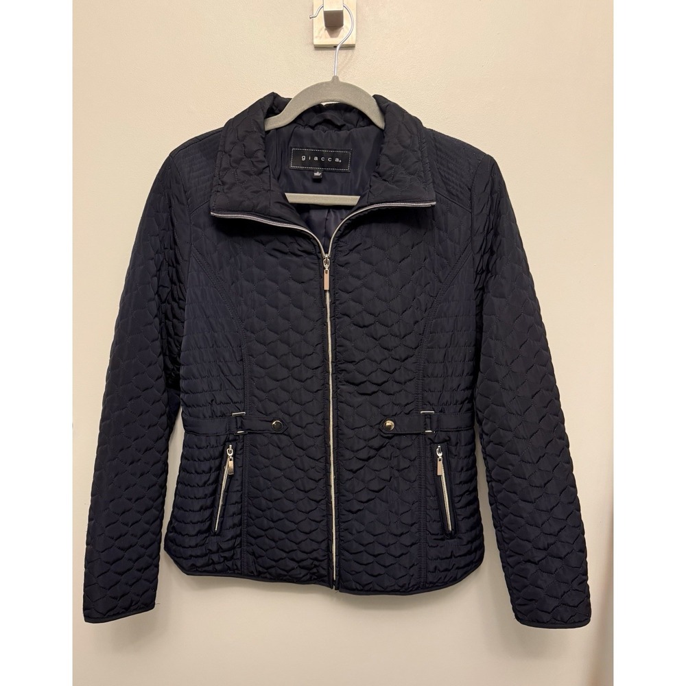 Giacca Quilted Jacket Women's Small Navy Blue CottageCore Farm‎ Coat Full Zip